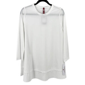 IC Connie White Layered Look Tunic Top Shirt Womens Size Large 3/4 Sleeves